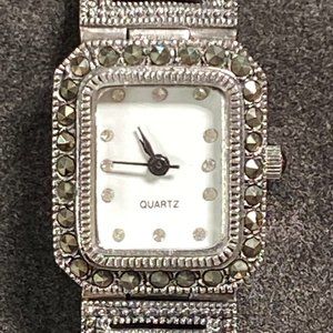 Sterling Silver Bracelet Watch w/ Marcasites Quartz Movement Mother's Day Gift!